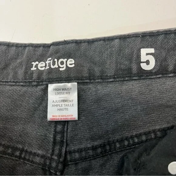 Refuge Denim High Waist Loose Fit Baggy Black Retro Jeans, size 5 - Picture 8 of 12